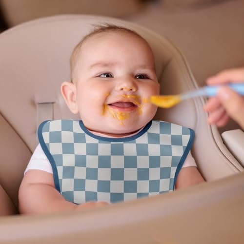 CIVARUA KIDS 3-Pack Waterproof Baby Bibs for Eating - Mess Proof Lightweight Toddler Feeding Bibs with Large Food Catcher, Food-Grade Baby Eating Essentials, Easy to Put On & Clean(Black Cherkerd) - Thumbnail 2