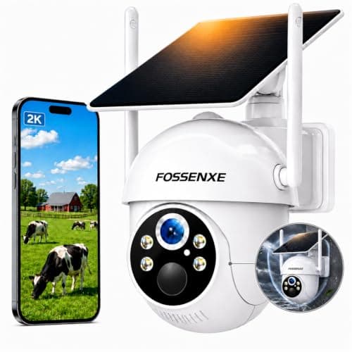 FOSSENXE 4G LTE Cellular Solar Security Camera Outdoor Wireless, Built-in SIM Card, 2K 4MP PTZ Camera, Auto Tracking, Color Night Vision, 64GB Storage for Farm, Ranch, RV, Cabin (No WiFi)