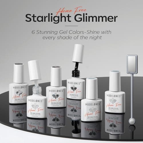 modelones Gel Nail Polish 6 Colors Black White Silver Gray Cat Eye Glitter Shimmer Magnetic Hema& TPO Free Gel Polish Kit Soak Off UV LED DIY Winter Nail Art Manicure Salon Home Gifts for Women Girls - Thumbnail 4