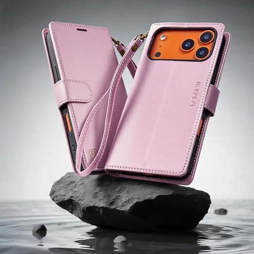 FLIPALM Wallet Case for iPhone 17 Series with Wrist Strap - PU Leather Folio Flip with Credit Card Holder & Kickstand, Protective Cover (Pink, for iPhone 17 Pro) - Thumbnail 4