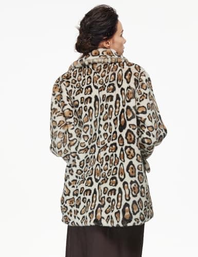 BEAUZSUZSANA Leopard Print Faux Fur Coat Luxurious Long Sleeve Jacket with Pockets Winter Party Blazer Evening Out Coat(Light Leopard,XL) - Thumbnail 2