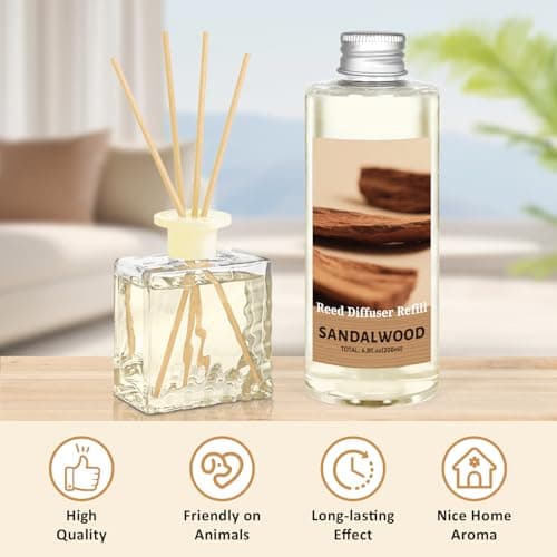 STRN Sandalwood Essential Oil Reed Diffuser Refill 200ml Long-Lasting Aromatherapy, Natural Fragrance Liquid with Eco-Friendly Bottle for Home, Bedroom, Spa - Thumbnail 3