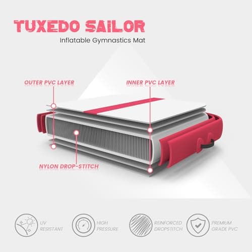 Tuxedo Sailor 10ft/13ft Inflatable Gymnastics Mat, 4-Inch Thick Air Tumbling Track with High-Speed Electric Pump, Storage Bag & Repair Kit for Home Gym, Cheerleading, Yoga, Kids Training (Blue & Pink) - Thumbnail 3