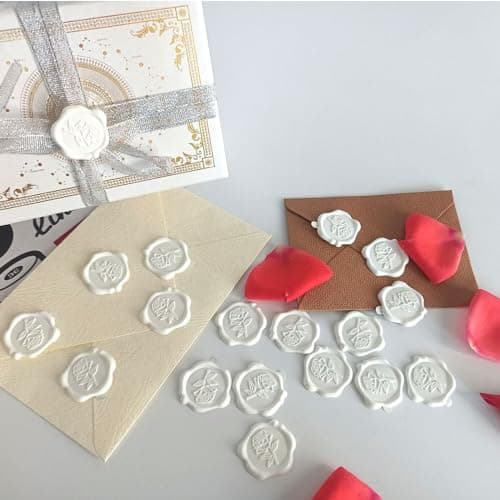 Pilloze 50 Pcs Adhesive White Rose Wax Seal Stickers, Roses Seal for Envelope, Easy to Use and Good Adhesion White Envelope Stickers, Wedding Invitation Accessories - Thumbnail 5