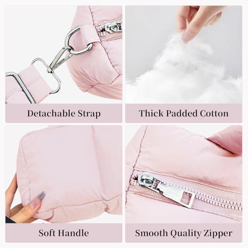 JHhomezeit Small Puffer Bag for Women, Crossbody Puffer Tote Bag Quilted Puffy Bags Satchel Shoulder Purse Fluffy Handbag Pink - Thumbnail 5