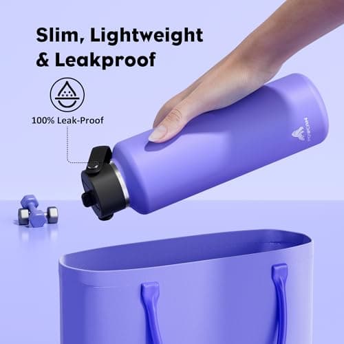 POWCAN 24 oz Travel Water Bottle: Standard Mouth, Leakproof, BPA-Free, Easy Hold Handle, Insulated Stainless Steel Thermos with Straw for School, Outdoors, Teens, Running, Sport, Trip (Violet's Tale) - Thumbnail 3