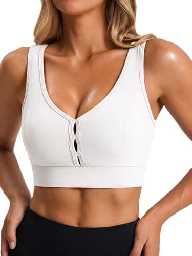 Aoysky Sports Bras for Women Padded Push Up Deep V Longline Medium Support Workout Running Yoga Bra with Removable Cups White - Image 1