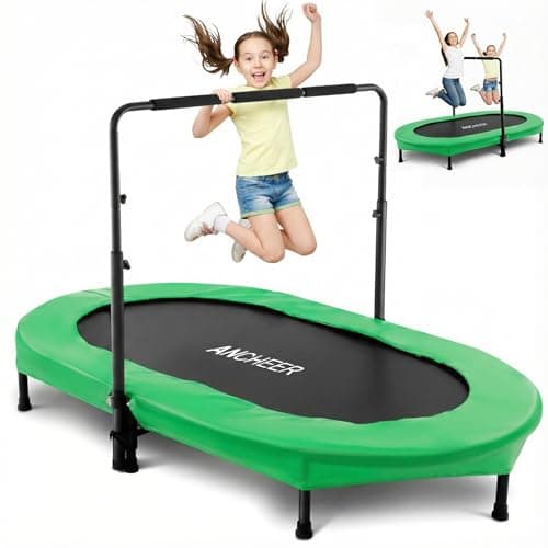 ANCHEER Trampoline for Kids, Toddler Trampoline Indoor Sports and Outdoor Games 56" Kids Rebounder 220LBS Capacity with Adjustable Safety Handrail Foldable Jumper for Boys and Girls (ASTM Certified) - Image 1