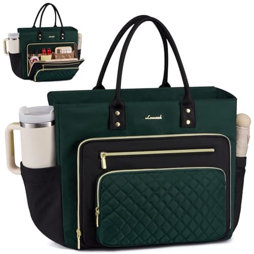 LOVEVOOK Laptop Tote Bag for Women, Work Bags Computer Laptop Bag, Teacher Tote Bag, Professional Briefcase Business Large Purses Handbag Gifts, Dark Green-Black, 17 Inch