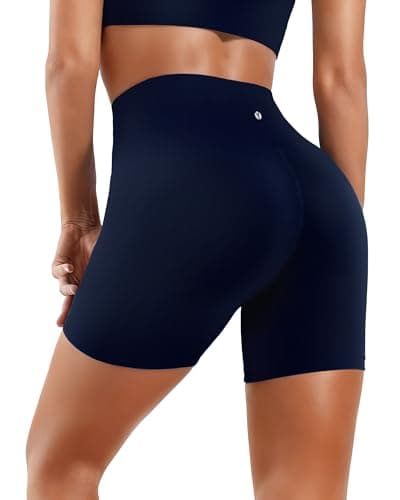 MXYMXY Women’s 6” High Waisted Biker Shorts — Sculpting Fit Tummy Control Workout Shorts Moisture-Wicking Athletic Running Shorts True Navy