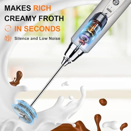 YUSWKO Silver Rechargeable Milk Frother for Coffee with Stand, Handheld Drink Mixer with 3 Heads 3 Speeds Electric Stirrers for Latte, Cappuccino, Hot Chocolate, Egg - Thumbnail 6