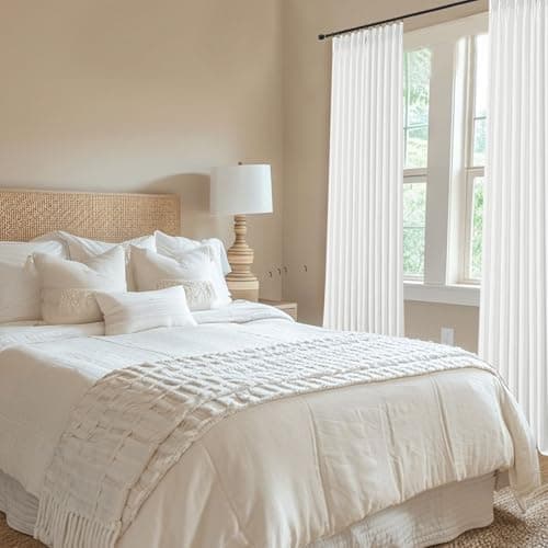 HUEVESSEL White Curtains 63 Inch Length for Living Room Pinch Pleated Pure White Linen Curtain Semi Sheer Short Pleat Drapes with Hooks Rings Bedroom 2 Panels Set - Thumbnail 6