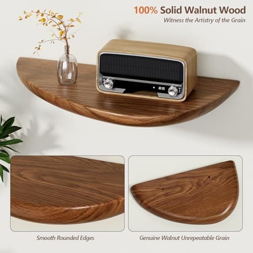 Sueuapp Solid Walnut Floating Shelves for Wall 15.7 Inch Set of 2, Live Edge Wall Mounted Shelf,Rustic Farmhouse Wooden Floating Shelf,Wood Wall Shelves for Bathroom Living Room,Bedroom,Kitchen - Thumbnail 4