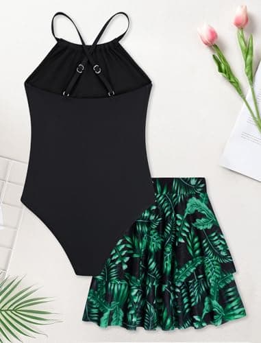 Seanrui Girls Swimsuit Size 5 6 One Piece Swimsuits Tankini Bathing Suit Kids Swimwear with Skirt - Thumbnail 6