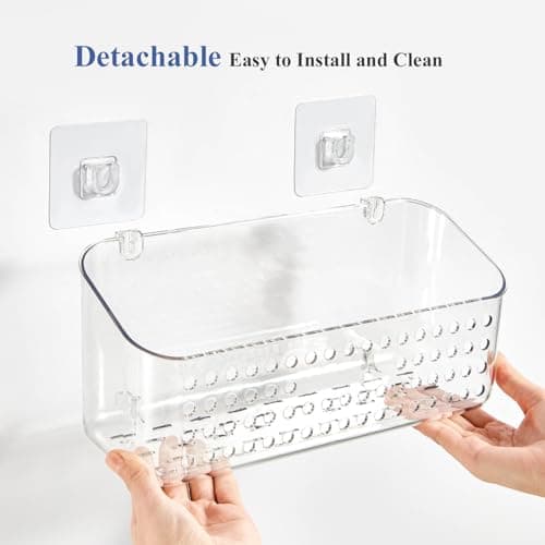 Eunion Bath Toy Storage 2 Packs, Large Bath Toy Holder, Quick Dry Bathtub Toys Organizer, Shower Caddy Shower Organizer for Bathroom Storage, No Drill Shelves Basket, Drainable, Clear White - Thumbnail 6