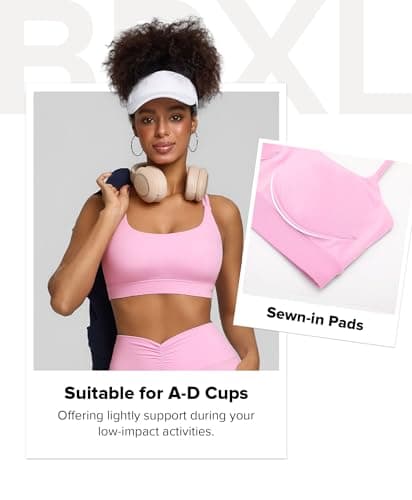 BRXL Pink Sports Bra Low Impact Adjustable Spaghetti Straps Padded Push Up Cut Out Athletic Bra with Padding Sewn in - Thumbnail 2