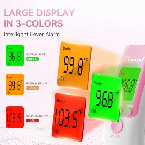 Snomd Digital Non-Contact Infrared Forehead Thermometer for Adults, Kids, and Baby, 3-in-1 Medical Grade Thermometer with Fever Indicator, Instant Reading, Backlit LCD Display - Thumbnail 3