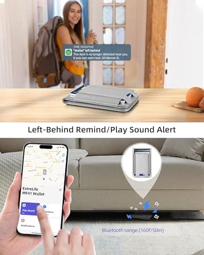 ExtreLife MagSafe Wallet, Work with Apple Find My, Magnetic Phone Wallet Stand for iPhone 17/16/15/14/13/12 Series, 8 Card Holder, RFID Blocking, Rechargeable, Grey - Thumbnail 3