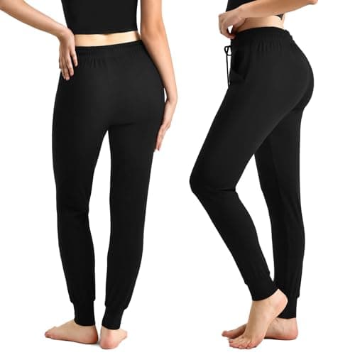 CADITEX Womens Joggers with Pockets,Stretch Active Drawstring Sweatpants Women for Travel Workout Running Black L - Thumbnail 2