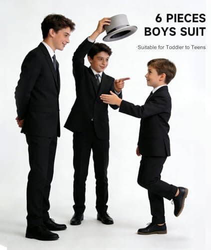 Fersumm Black Suits for Boys First Communion Outfit Kids Dress Clothes Boy's Formal Wedding Attire Church Graduation Suit Slim Fit Size 7 - Thumbnail 6