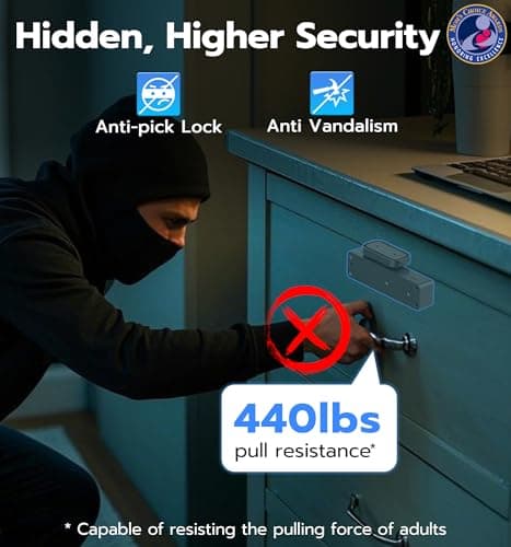 Anweller Baby Proofing Smart Cabinet Locks, Child Proof Drawer Locks, No Drill Hidden Adhesive RFID Bluetooth App Keyless Safety Lock for Adults File Kitchen Cupboard Closet Liquor - Black - Thumbnail 4