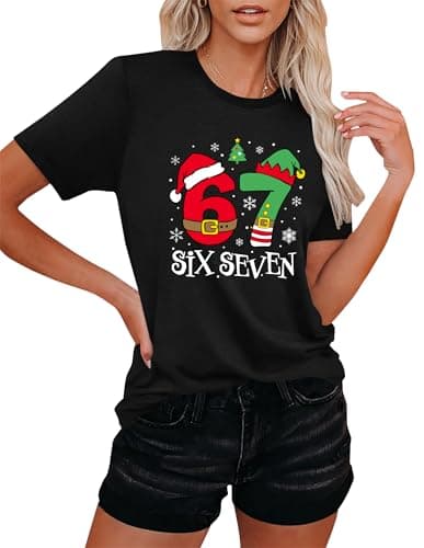 Six Seven Christmas Shirts for Women Funny Six Seven Christmas Mason Graphic Short Sleeve Tee Tops(Black,XX-Large) - Thumbnail 5