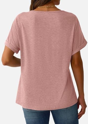 GKBK Womens Short Sleeve T Shirts V Neck Loose Fit Shirts Summer Casual Basic Tee Tops Rose XXL - Thumbnail 4