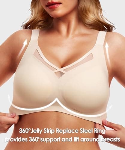 Jelly Strips Smooth Wireless Bras for Women No Underwire (34B-42DD) Bralettes for Women Seamless Bra with Support and Lift Comfort T-Shirt Bra Nude 36DD - Thumbnail 2