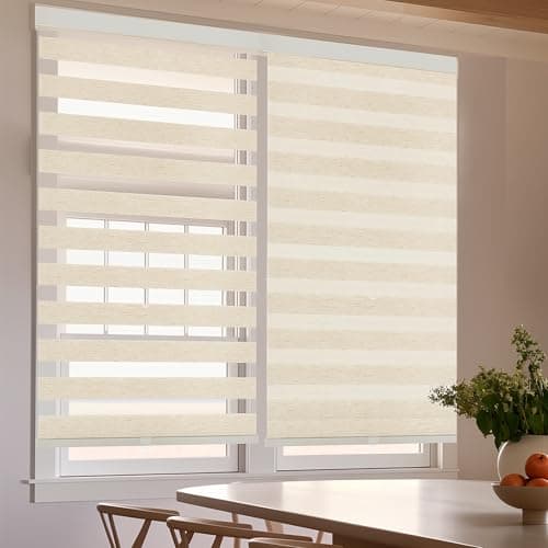 GHV Cordless Zebra Blinds for Windows Flaxen Zebra Shades Light-Filtering Dual Layer for Home Office (31 in (W) x 64 in (H))