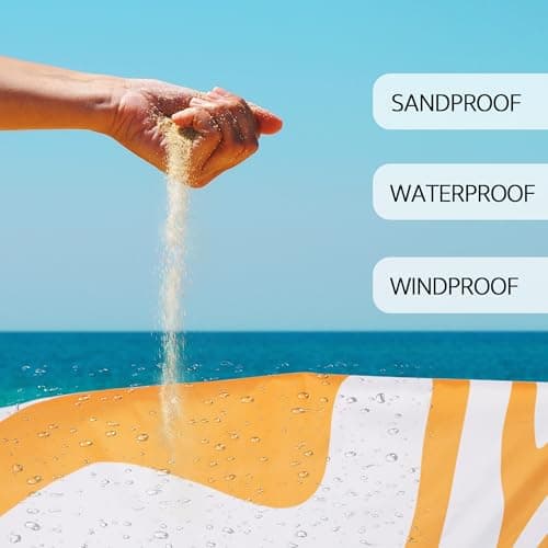 110''×118'' Extra Large Waterproof Sandproof Beach Blanket 8 Adults, Sand Free Outdoor Beach Mat with 4 Stakes & Pockets, Big Compact Picnic Blanket, Essential for Travel, Camping, Summer Vocation - Thumbnail 6