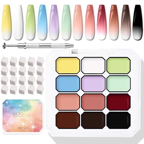 Woobena 12 Colors Pat Paint Nail Gel, Sponge Pat Gel Ombre Gradient Gel Nail Blush Blooming Aura Nails Drawing Stripper Floral Painting DIY Nail Art, No Wipe, UV/LED Curing - Image 1