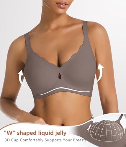POSESHE Womens Comfortable Bras Sexy Wave Wireless Full Coverage Bralettes Seamless Tshirts Bras Push Up Bra Grey - Thumbnail 2
