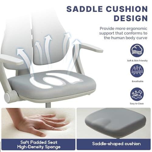 Ergonomic Kids Desk Chair with Adaptive Lumbar Support, Flip-Up Armrests & Adjustable Height — Breathable Study Chair for Ages 3-12, Ideal for Home Bedroom or Reading Nook - Thumbnail 4