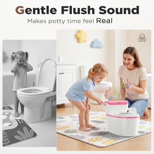 3-in-1 Toddler Potty Training Toilet with Flushing Sound, Wipes Storage & Toilet Paper Holder, Realistic Potty Chair with Detachable Seat and Easy-Clean Design for Boys & Girls Ages 18+ Months (Pink) - Thumbnail 5