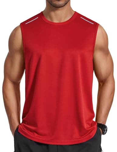 COOFANDY Men's Tank Top Summer Breathable Sleeveless Workout Tops Men Running Tank Shirt Fitness Muscle Tee Red Large - Image 1