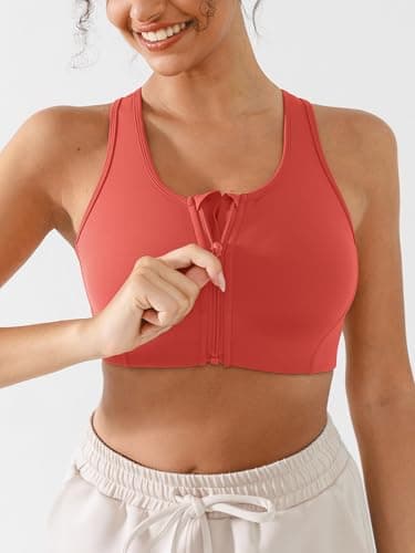 BRXL High Support Front Zip Sports Bra for Women with Phone Pocket Padded Racerback Workout Gym Running Yoga Bra Red - Thumbnail 3