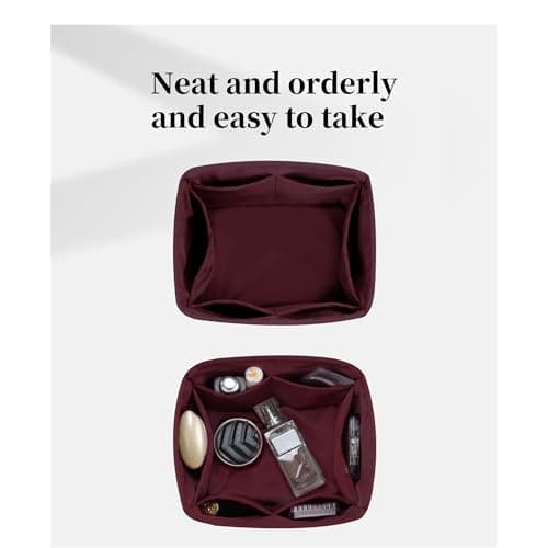 Purse Organizer Insert for Picotin 18/22, Satin Bag Organizer for Picotin Bags, Lightweight Purse Essentials for Women Luxury Handbags, Soft Touch Inner Liner with Multiple Pockets (Rouge H, PC18) - Thumbnail 4