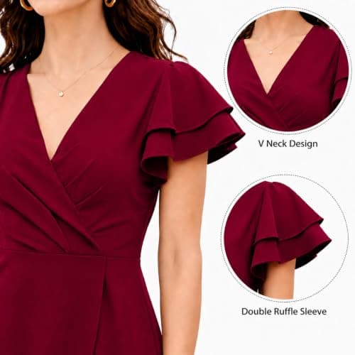 BTBII Women's Black Formal Dresses V Neck Midi Dress Church Dresses for Wedding Cocktail Party Birthday Summer - Thumbnail 4