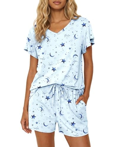 Ekouaer Pajamas Set Women Casual Ruffle Sleeves Soft Comfy Loungewear Set with Pockets,X-Large,Blue Stars - Image 1