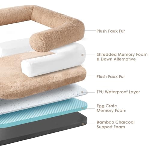 EHEYCIGA Foldable XXL Dog Bed for Large Sized Dog, 54"x38"x7.5" Faux Fur Fluffy Pet Couch Bed, Orthopedic Calming Memory Foam Big Pet Bed, Washable Pet Sofa Bed with Non-Slip Bottom, Camel - Thumbnail 4