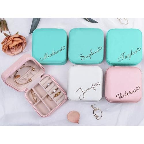 Corissy Personalized Jewelry Box for Women, Custom Travel Jewelry Case with Name and Birth Flower, Leather Jewelry Box for Rings, Earrings, Necklaces, Personalized Gifts for Women - Thumbnail 4