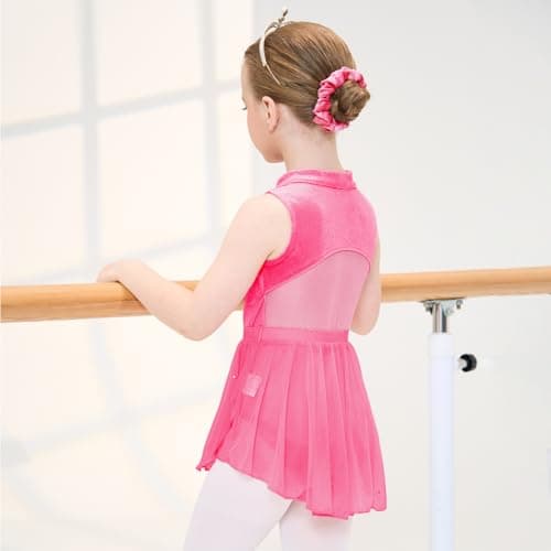 JiAmy Girls Ballet Leotards with Invisible Zipper & Removable Skirt Mesh Back Cutout Dance Dress Outfit for Toddler/Kids Rose Red 7-8 Years - Thumbnail 3