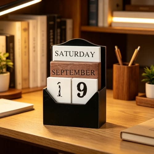 Perpetual Calendar Wooden Blocks Calendar for Home Valentines Day Gift Decor Office Decorations Desk Date Week Month Accessories (Black Calendar) - Thumbnail 4