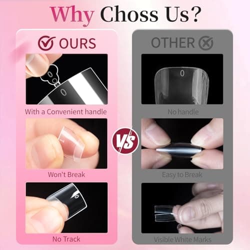 Buqikma Short Square Pre-Etched Soft Gel Nail Tips with Handle Half Cover False Nails, 600PCS 12 Sizes French Tip Clear Acrylic Nail Tips for DIY Manicure Salon - Thumbnail 2
