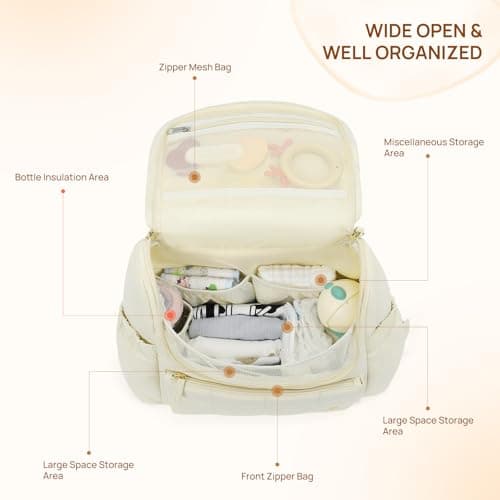 Telena Diaper Bag Mini Diaper Backpack with Changing Pad, Puffer Baby Travel Bag with Insulated Pockets, Stroller Straps, Beige - Thumbnail 3