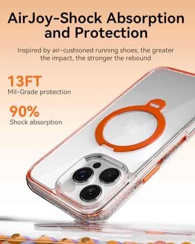 RAPTIC 360°Spin Magnetic Stand for iPhone 16 Pro Max Case, Compatible with Magsafe, [360° Air-Filled AirJoy Beads] Military-Grade Shockproof Protective Case with Kickstand, 6.9-inch Orang - Thumbnail 4