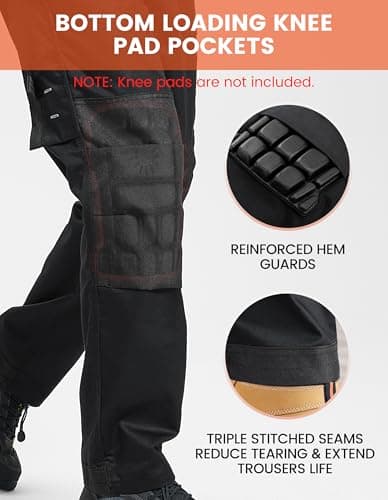 DURAWERK Men's Work Pants with Reinforced Knee Pad Pockets (Black，34W32L) - Thumbnail 3