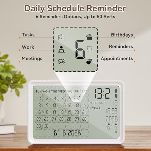 Zovoreminder Digital Calendar, Digital Desk Planner Schedule Reminder Clock with Day and Date, Chargeable 8 Inch Large Display (White, 8 inch) - Thumbnail 3