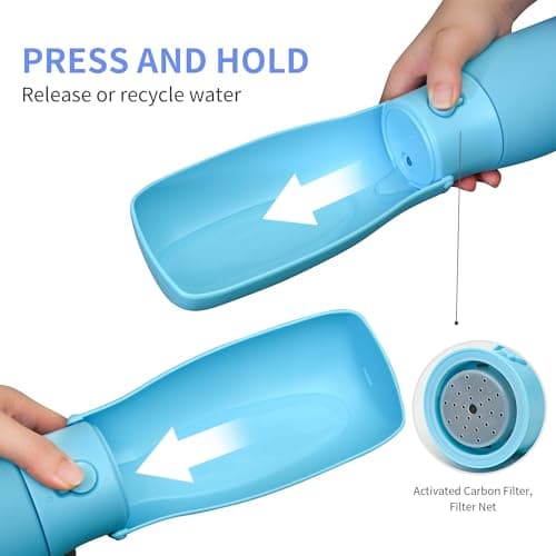 VEPOUYU Dog Water Bottle, Travel Puppy Water Bowl, Leak Proof Portable Puppy Water Dispenser, Foldable Dog Water Bottle for for Pets Outdoor Walking, Hiking, Travel, Food Grade Plastic - 19oz Blue - Thumbnail 4