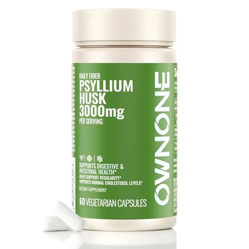 OWNONE Psyllium Husk Capsules, Natural Fiber Supplement for Women & Men, 3000mg Psyllium Husk Powder per Serving, Vegan Colon Cleanser, Fiber Capsules for Overall Digestive Health, Easing Constipation